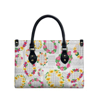 Hawaiian Kakau Tattoo Leis and Palaka Pattern Leather Bag Traditional Aloha Tribal White Color