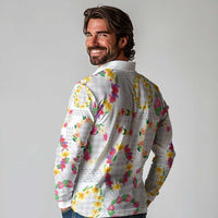Hawaiian Kakau Tattoo Leis and Palaka Pattern Long Sleeve Polo Shirt Traditional Aloha Tribal White Color LT03 - Polynesian Pride