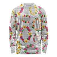 Hawaiian Kakau Tattoo Leis and Palaka Pattern Long Sleeve Shirt Traditional Aloha Tribal White Color LT03 Unisex White - Polynesian Pride