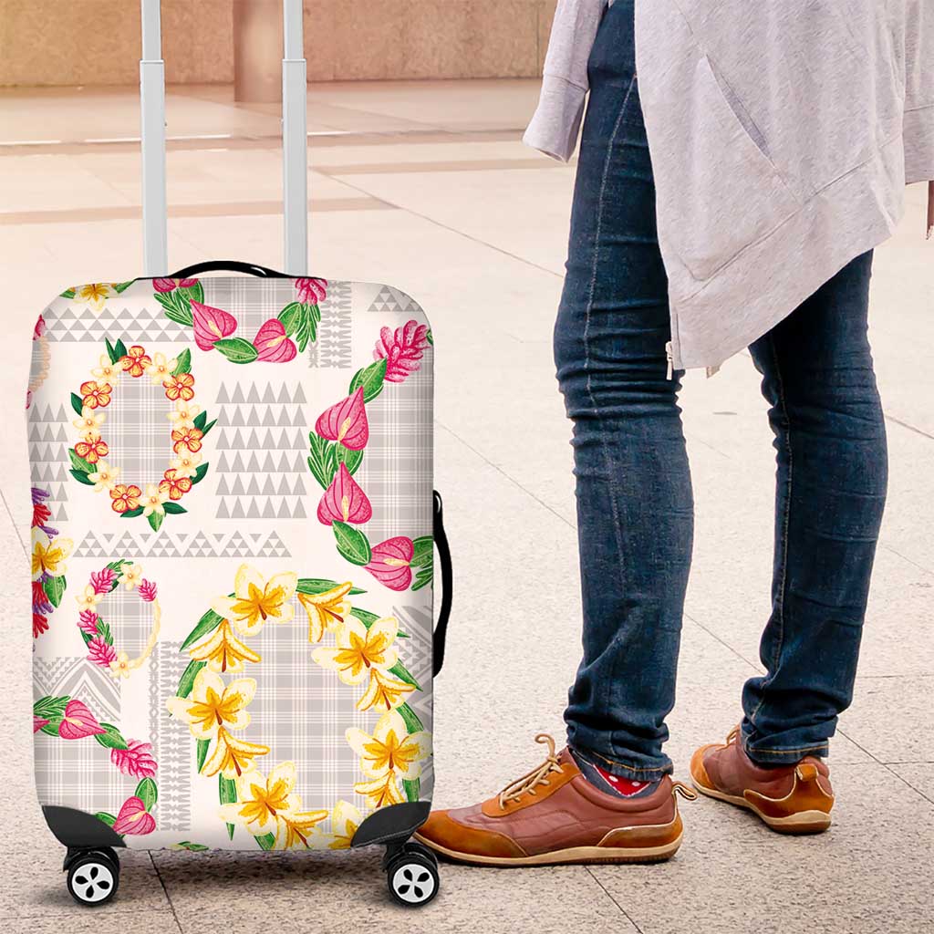 Hawaiian Kakau Tattoo Leis and Palaka Pattern Luggage Cover Traditional Aloha Tribal White Color