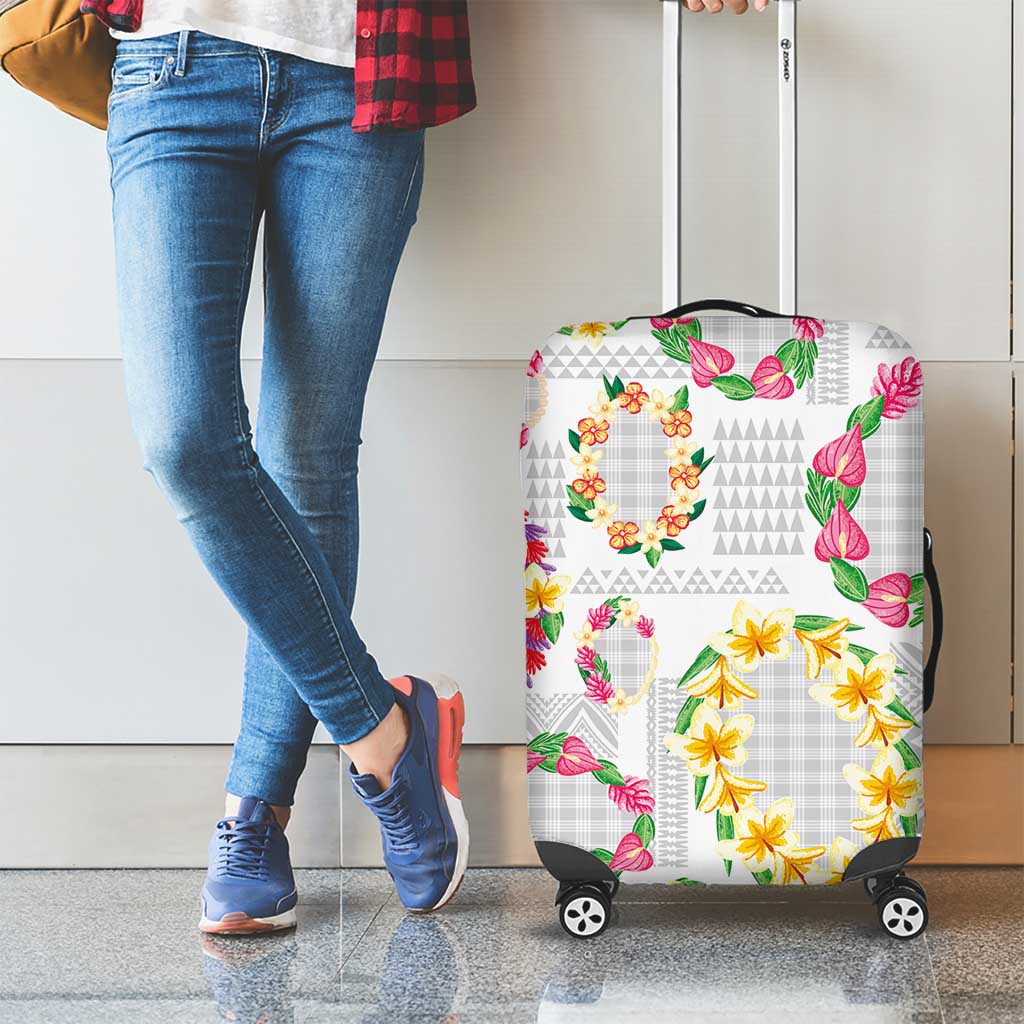 Hawaiian Kakau Tattoo Leis and Palaka Pattern Luggage Cover Traditional Aloha Tribal White Color LT03 - Polynesian Pride