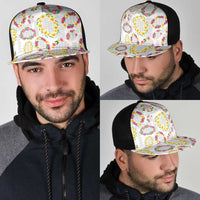 Hawaiian Kakau Tattoo Leis and Palaka Pattern Mesh Trucker Cap Traditional Aloha Tribal White Color