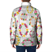 Hawaiian Kakau Tattoo Leis and Palaka Pattern Padded Jacket Traditional Aloha Tribal White Color