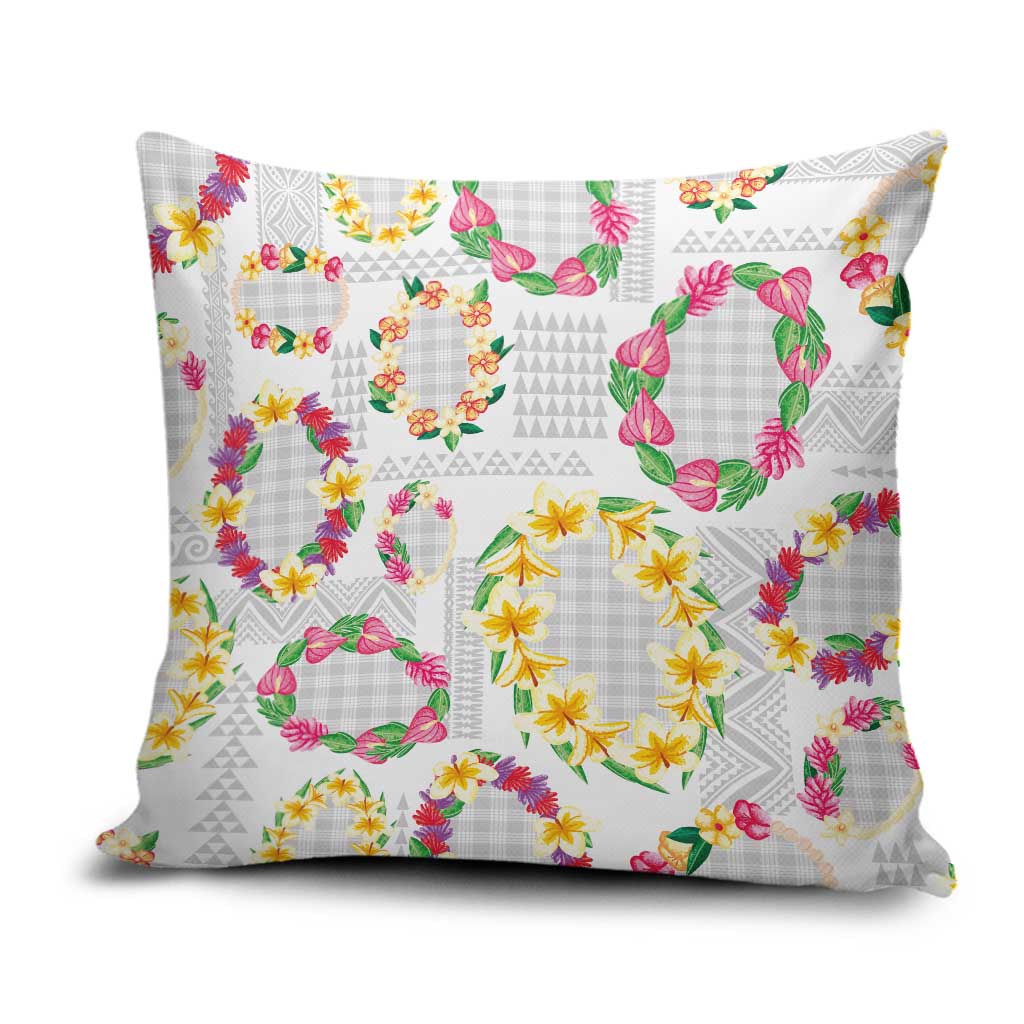 Hawaiian Kakau Tattoo Leis and Palaka Pattern Pillow Cover Traditional Aloha Tribal White Color