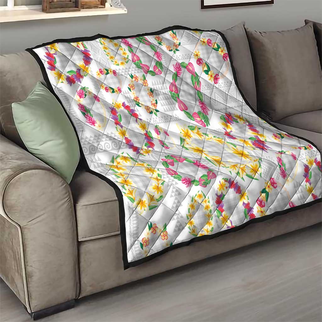 Hawaiian Kakau Tattoo Leis and Palaka Pattern Quilt Traditional Aloha Tribal White Color