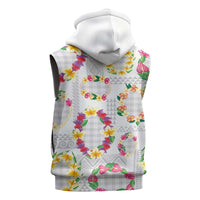 Hawaiian Kakau Tattoo Leis and Palaka Pattern Sleeveless Hoodie Traditional Aloha Tribal White Color LT03 - Polynesian Pride