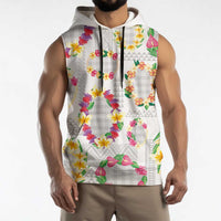 Hawaiian Kakau Tattoo Leis and Palaka Pattern Sleeveless Hoodie Traditional Aloha Tribal White Color LT03 - Polynesian Pride