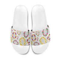 Hawaiian Kakau Tattoo Leis and Palaka Pattern Slide Sandals Traditional Aloha Tribal White Color