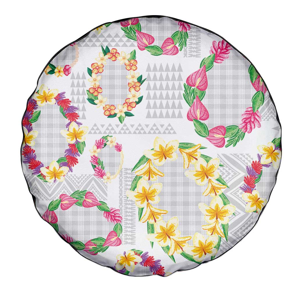 Hawaiian Kakau Tattoo Leis and Palaka Pattern Spare Tire Cover Traditional Aloha Tribal White Color LT03 - Polynesian Pride