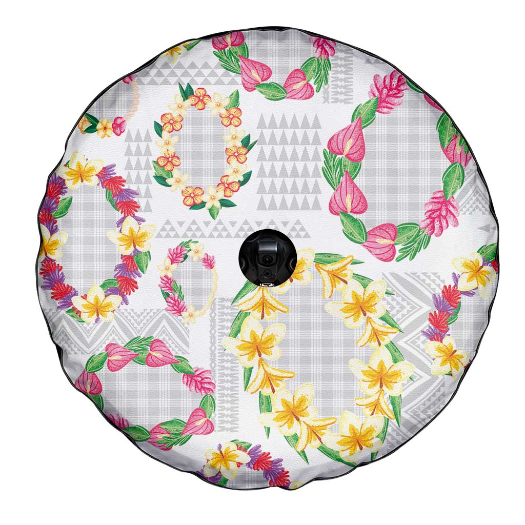 Hawaiian Kakau Tattoo Leis and Palaka Pattern Spare Tire Cover Traditional Aloha Tribal White Color LT03 - Polynesian Pride