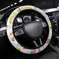 Hawaiian Kakau Tattoo Leis and Palaka Pattern Steering Wheel Cover Traditional Aloha Tribal White Color LT03 Universal Fit White - Polynesian Pride