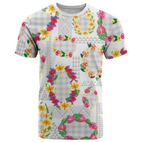 Hawaiian Kakau Tattoo Leis and Palaka Pattern T Shirt Traditional Aloha Tribal White Color LT03 White - Polynesian Pride