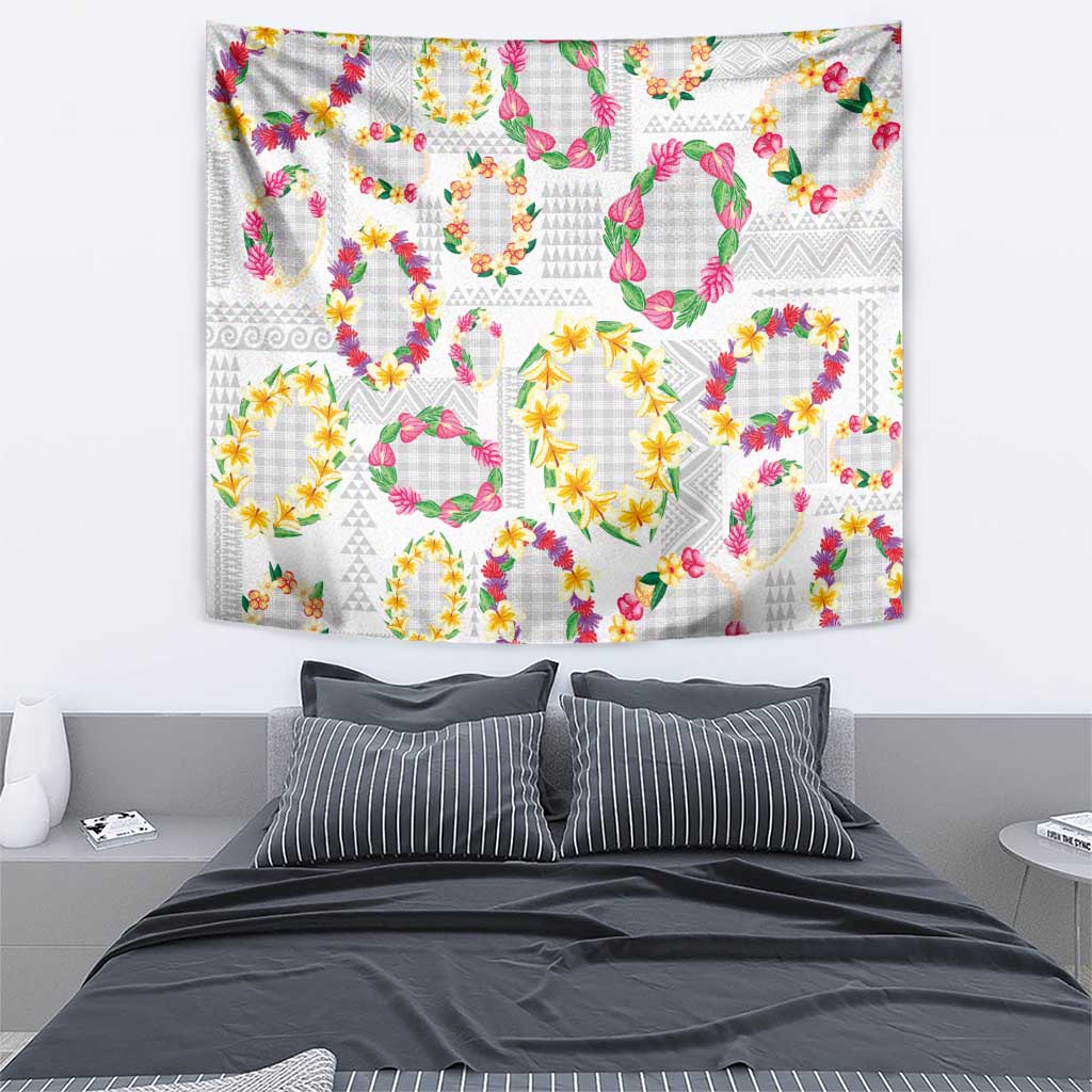 Hawaiian Kakau Tattoo Leis and Palaka Pattern Tapestry Traditional Aloha Tribal White Color