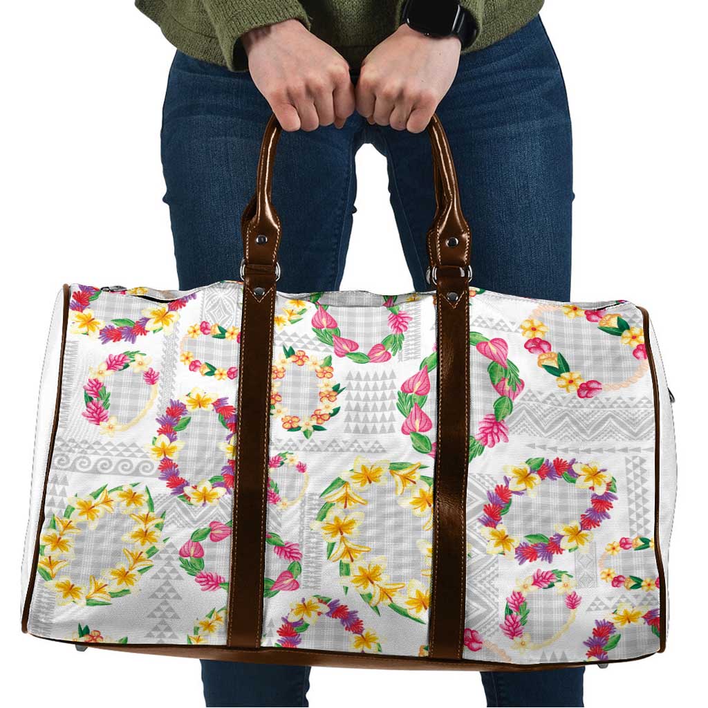 Hawaiian Kakau Tattoo Leis and Palaka Pattern Travel Bag Traditional Aloha Tribal White Color LT03 White - Polynesian Pride