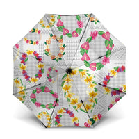 Hawaiian Kakau Tattoo Leis and Palaka Pattern Umbrella Traditional Aloha Tribal White Color