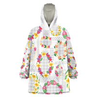 Hawaiian Kakau Tattoo Leis and Palaka Pattern Wearable Blanket Hoodie Traditional Aloha Tribal White Color LT03 One Size White - Polynesian Pride