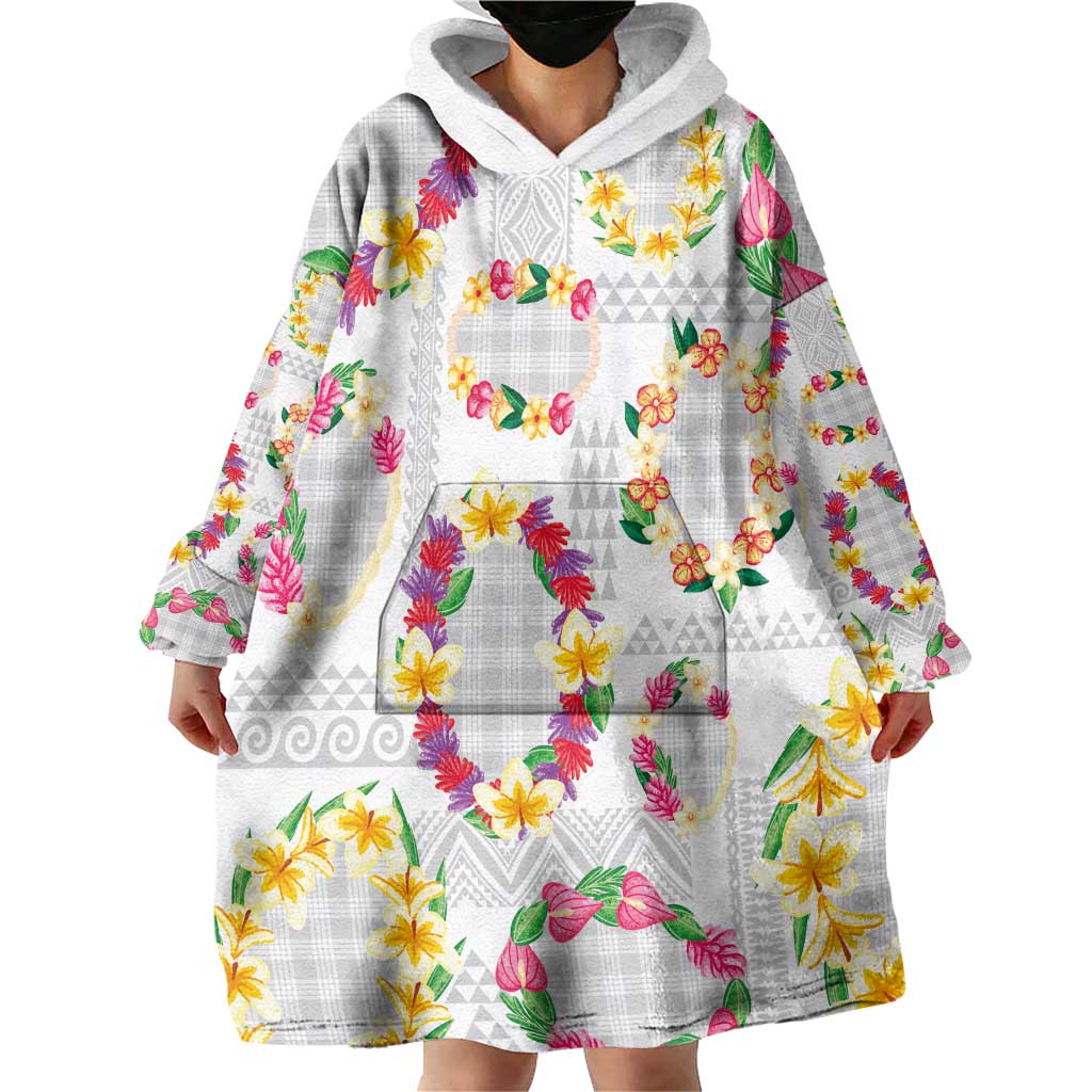 Hawaiian Kakau Tattoo Leis and Palaka Pattern Wearable Blanket Hoodie Traditional Aloha Tribal White Color LT03 - Polynesian Pride