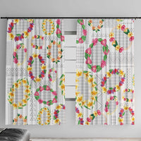 Hawaiian Kakau Tattoo Leis and Palaka Pattern Window Curtain Traditional Aloha Tribal White Color
