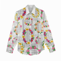 Hawaiian Kakau Tattoo Leis and Palaka Pattern Women Casual Shirt Traditional Aloha Tribal White Color LT03 - Polynesian Pride