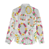 Hawaiian Kakau Tattoo Leis and Palaka Pattern Women Casual Shirt Traditional Aloha Tribal White Color LT03 - Polynesian Pride
