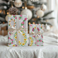 Hawaiian Kakau Tattoo Leis and Palaka Pattern Wrapping Paper Traditional Aloha Tribal White Color