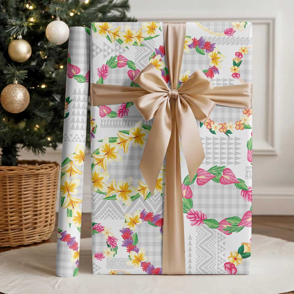 Hawaiian Kakau Tattoo Leis and Palaka Pattern Wrapping Paper Traditional Aloha Tribal White Color