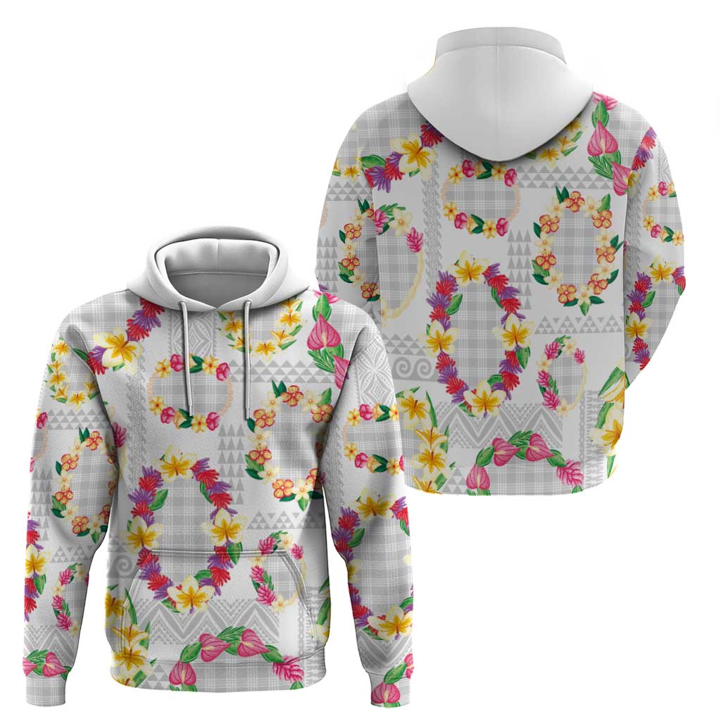 Hawaiian Kakau Tattoo Leis and Palaka Pattern Zip Hoodie Traditional Aloha Tribal White Color LT03 - Polynesian Pride