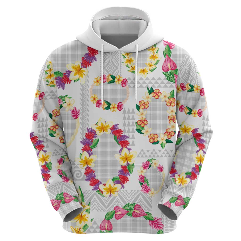 Hawaiian Kakau Tattoo Leis and Palaka Pattern Zip Hoodie Traditional Aloha Tribal White Color LT03 - Polynesian Pride