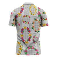 Hawaiian Kakau Tattoo Leis and Palaka Pattern Zipper Polo Shirt Traditional Aloha Tribal White Color LT03 - Polynesian Pride