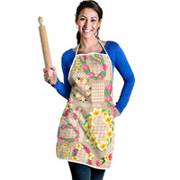 Hawaiian Kakau Tattoo Leis and Palaka Pattern Apron Traditional Aloha Tribal Beige Color