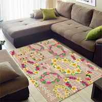 Hawaiian Kakau Tattoo Leis and Palaka Pattern Area Rug Traditional Aloha Tribal Beige Color