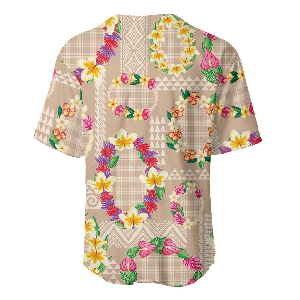 Hawaiian Kakau Tattoo Leis and Palaka Pattern Baseball Jersey Traditional Aloha Tribal Beige Color