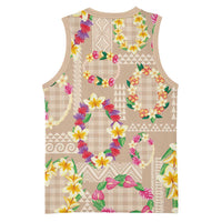 Hawaiian Kakau Tattoo Leis and Palaka Pattern Basketball Jersey Traditional Aloha Tribal Beige Color LT03 - Polynesian Pride
