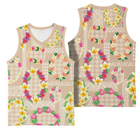 Hawaiian Kakau Tattoo Leis and Palaka Pattern Basketball Jersey Traditional Aloha Tribal Beige Color LT03 - Polynesian Pride