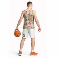 Hawaiian Kakau Tattoo Leis and Palaka Pattern Basketball Jersey Traditional Aloha Tribal Beige Color LT03 - Polynesian Pride