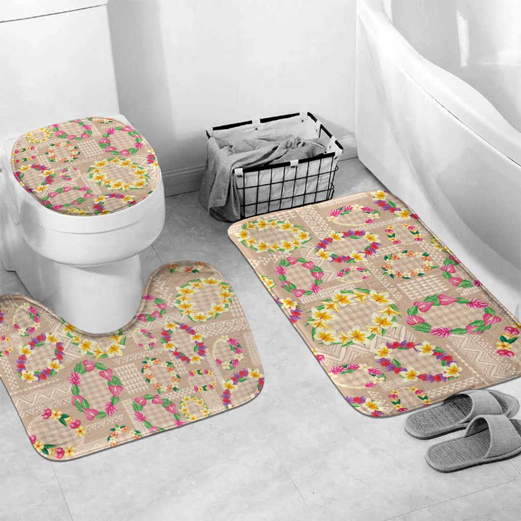 Hawaiian Kakau Tattoo Leis and Palaka Pattern Bathroom Set Traditional Aloha Tribal Beige Color