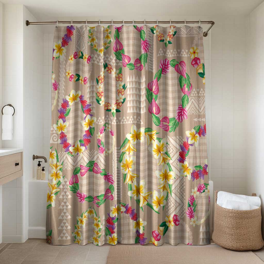 Hawaiian Kakau Tattoo Leis and Palaka Pattern Bathroom Set Traditional Aloha Tribal Beige Color