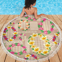 Hawaiian Kakau Tattoo Leis and Palaka Pattern Beach Blanket Traditional Aloha Tribal Beige Color