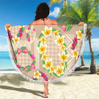 Hawaiian Kakau Tattoo Leis and Palaka Pattern Beach Blanket Traditional Aloha Tribal Beige Color