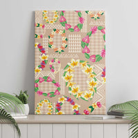 Hawaiian Kakau Tattoo Leis and Palaka Pattern Canvas Wall Art Traditional Aloha Tribal Beige Color