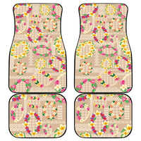 Hawaiian Kakau Tattoo Leis and Palaka Pattern Car Mats Traditional Aloha Tribal Beige Color