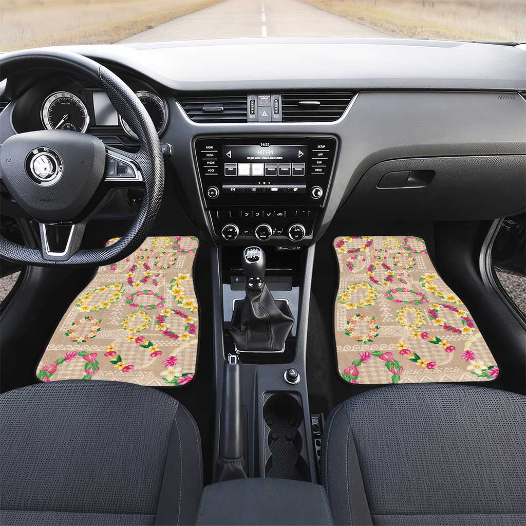 Hawaiian Kakau Tattoo Leis and Palaka Pattern Car Mats Traditional Aloha Tribal Beige Color