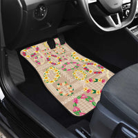 Hawaiian Kakau Tattoo Leis and Palaka Pattern Car Mats Traditional Aloha Tribal Beige Color