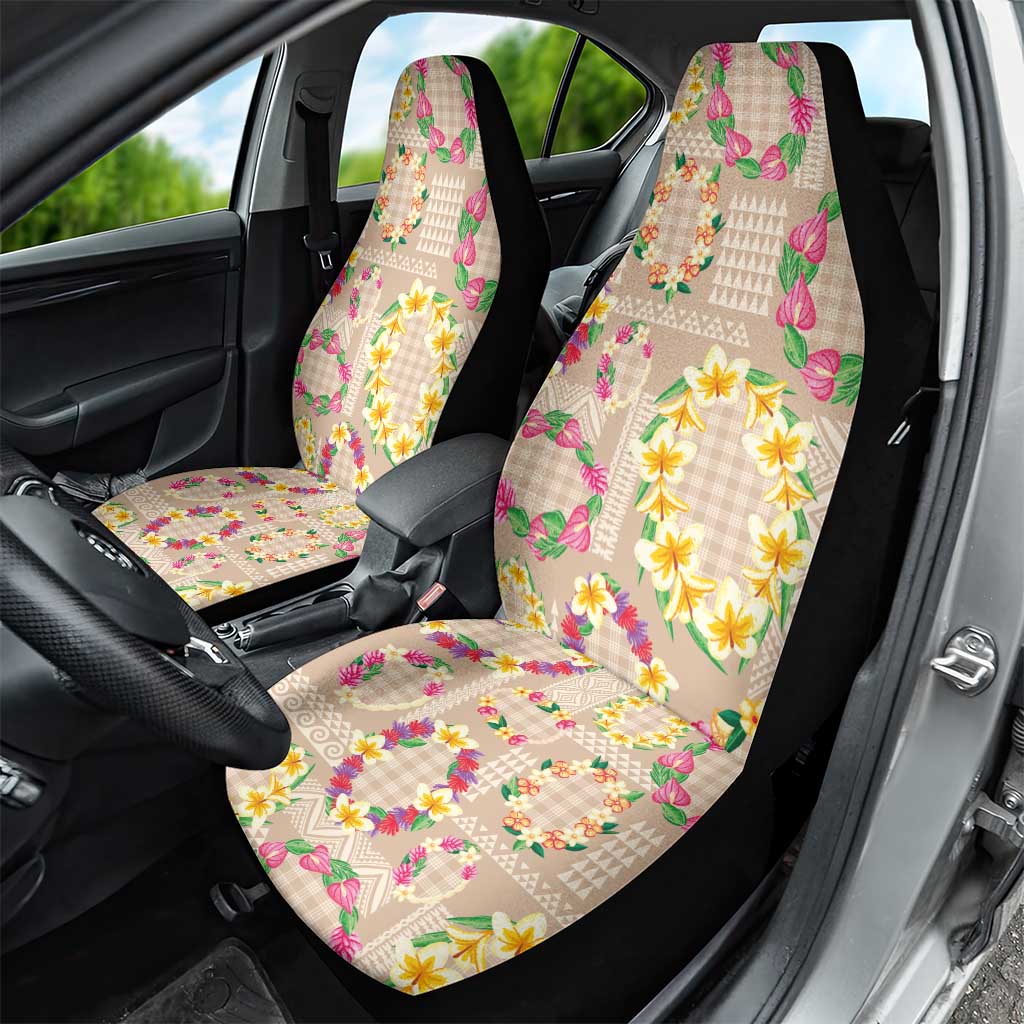Hawaiian Kakau Tattoo Leis and Palaka Pattern Car Seat Cover Traditional Aloha Tribal Beige Color LT03 - Polynesian Pride