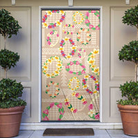 Hawaiian Kakau Tattoo Leis and Palaka Pattern Door Cover Traditional Aloha Tribal Beige Color LT03 Beige - Polynesian Pride
