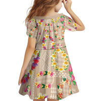Hawaiian Kakau Tattoo Leis and Palaka Pattern Family Matching Off Shoulder Maxi Dress and Hawaiian Shirt Traditional Aloha Tribal Beige Color LT03 - Polynesian Pride