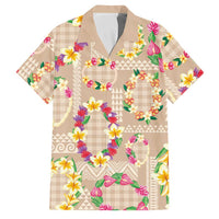 Hawaiian Kakau Tattoo Leis and Palaka Pattern Family Matching Off Shoulder Maxi Dress and Hawaiian Shirt Traditional Aloha Tribal Beige Color LT03 Dad's Shirt - Short Sleeve Beige - Polynesian Pride