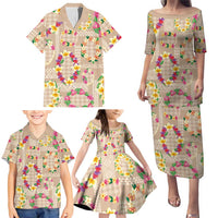 Hawaiian Kakau Tattoo Leis and Palaka Pattern Family Matching Puletasi and Hawaiian Shirt Traditional Aloha Tribal Beige Color LT03 - Polynesian Pride
