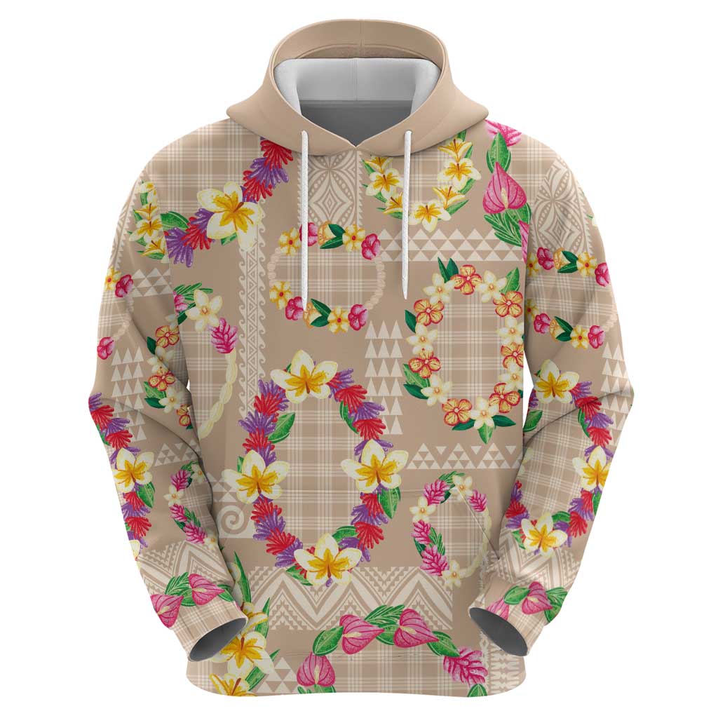 Hawaiian Kakau Tattoo Leis and Palaka Pattern Hoodie Traditional Aloha Tribal Beige Color LT03 - Polynesian Pride