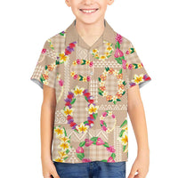 Hawaiian Kakau Tattoo Leis and Palaka Pattern Kid Hawaiian Shirt Traditional Aloha Tribal Beige Color LT03 Kid Beige - Polynesian Pride